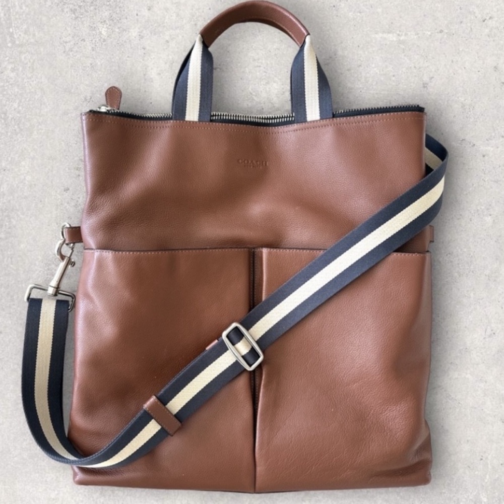 Coach Charlie Two Way Leather Bag with Striped Strap